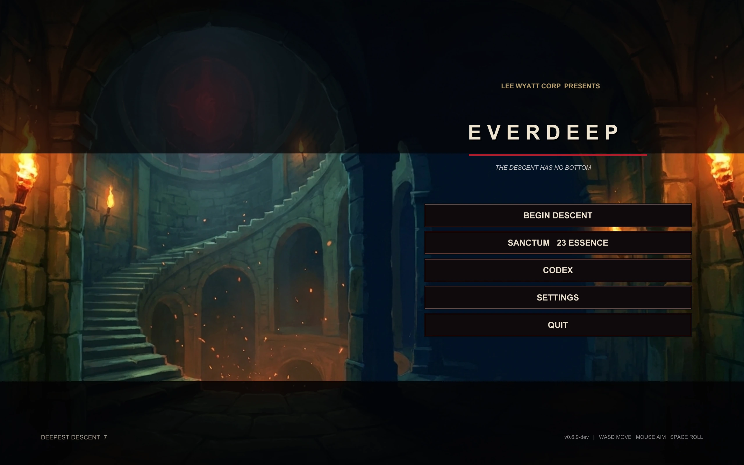 Everdeep title menu with Descend first